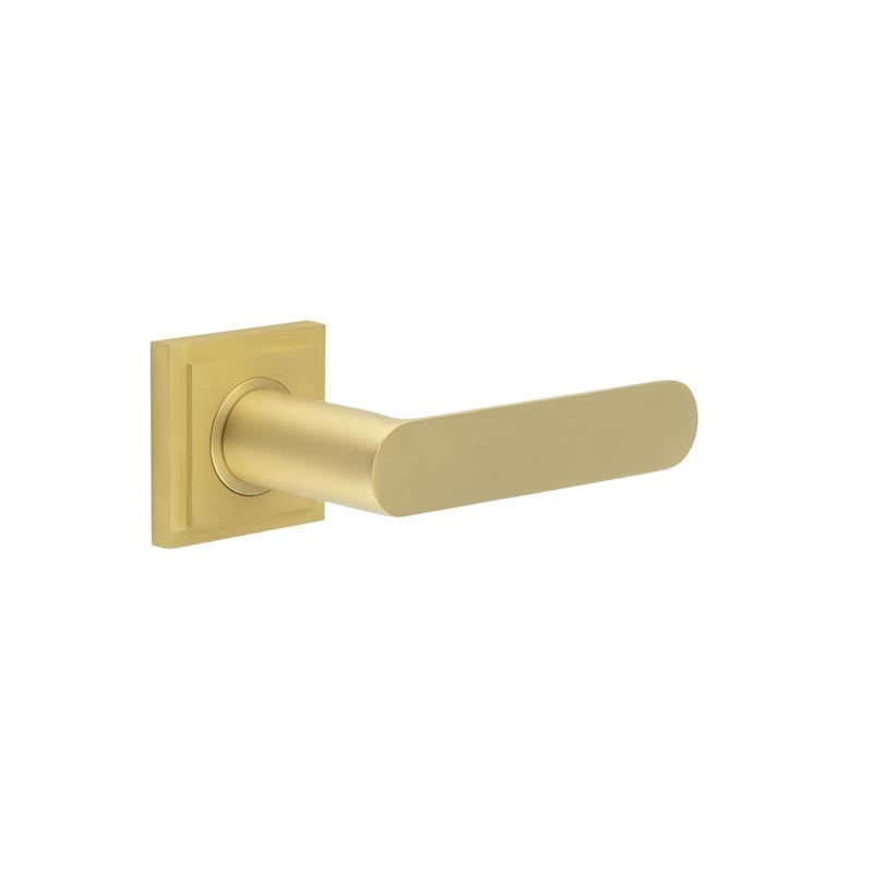 Frelan Hardware Door Furniture Satin Brass Frelan - Kensington Door Handles Square Stepped Rose Satin Brass