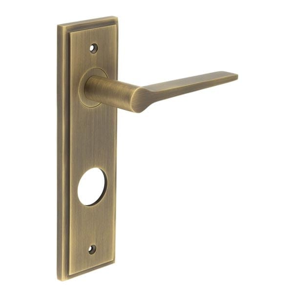 Frelan Hardware Door Furniture Antique Brass / Bathroom Lock Handles Frelan - Knightbridge Door Handle Din Bathroom Backplate Antique Brass