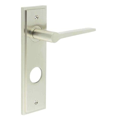 Frelan Hardware Door Furniture Satin Nickel / Bathroom Lock Handles Frelan - Knightbridge Door Handle Din Bathroom Backplate Satin Nickel