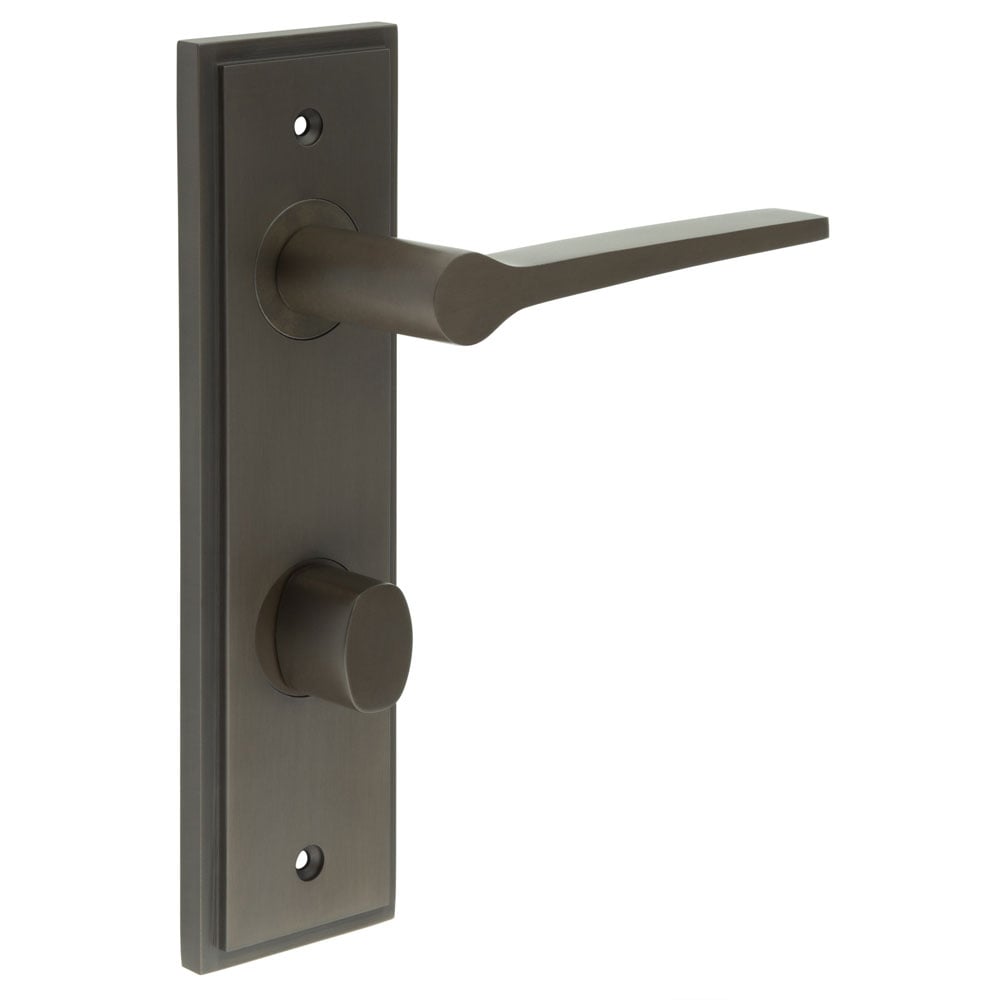 Frelan Hardware Door Furniture Dark Bronze / Bathroom Lock Handles Frelan - Knightsbridge Door Handle Din Bathroom Backplate Dark Bronze & Turn & Release