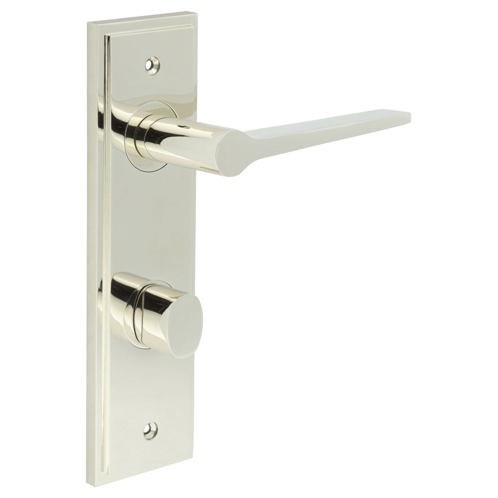 Frelan Hardware Door Furniture Polished Nickel / Bathroom Lock Handles Frelan - Knightsbridge Door Handle Din Bathroom Backplate Polished Nickel & Turn & Release