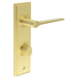 Frelan Hardware Door Furniture Satin Brass / Bathroom Lock Handles Frelan - Knightsbridge Door Handle Din Bathroom Backplate Satin Brass & Turn & Release