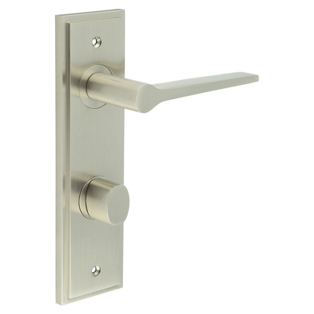 Frelan Hardware Door Furniture Satin Nickel / Bathroom Lock Handles Frelan - Knightsbridge Door Handle Din Bathroom Backplate Satin Nickel & Turn & Release