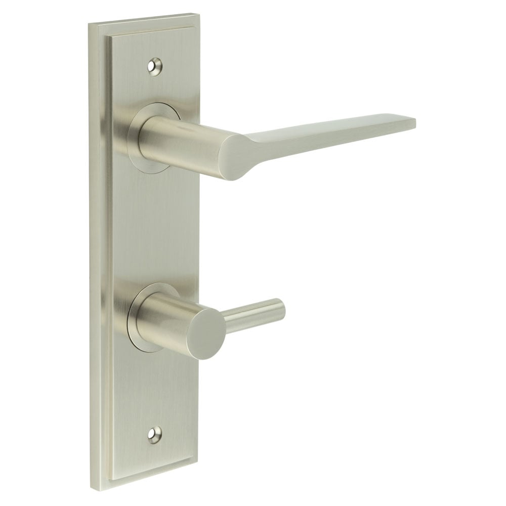 Frelan Hardware Door Furniture Satin Nickel / Bathroom Lock Handles Frelan - Knightsbridge Door Handle Din Bathroom Backplate Satin Nickel & Turn & Release