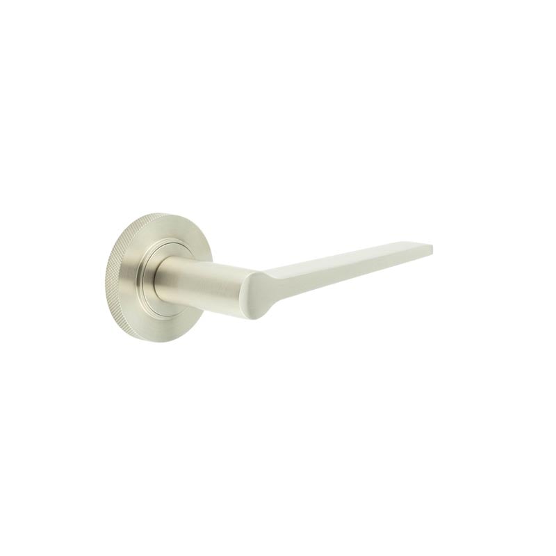 Frelan Hardware Door Furniture Satin Nickel Frelan - Knightsbridge Door Handle on Knurled Rose Satin Nickel