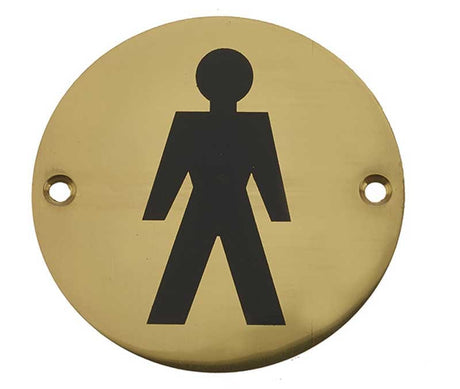 Frelan Hardware Door Furniture Polished Brass / Signs Frelan - Male Sex Symbol - Signage 75mm Dia. - Polished Brass