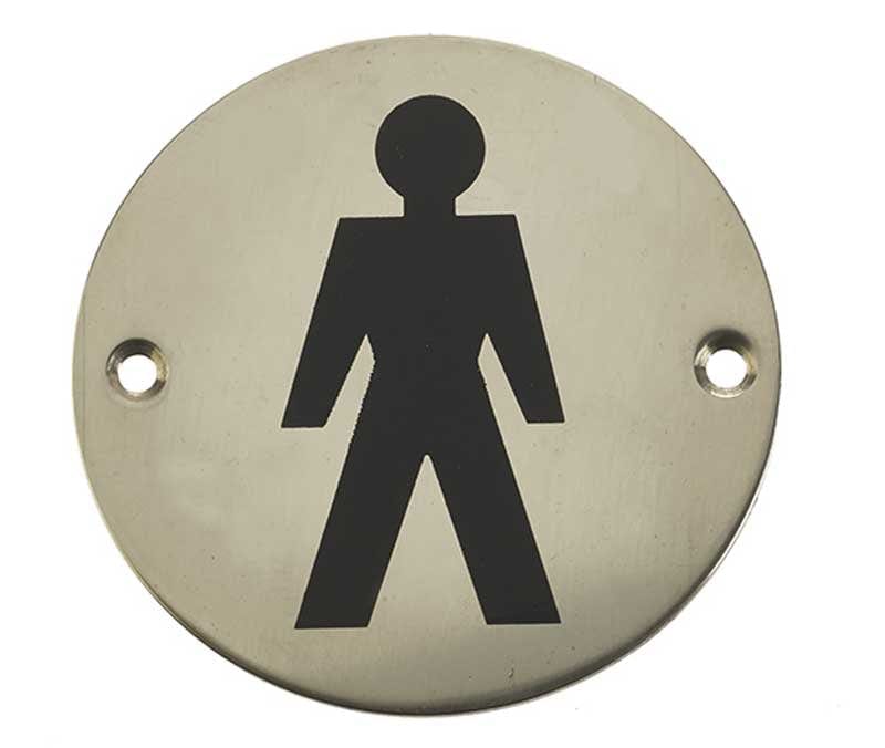 Frelan Hardware Door Furniture Polished Stainless Steel / Signs Frelan - Male Sex Symbol - Signage 75mm Dia. - Polished Stainless Steel