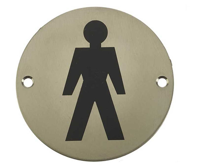 Frelan Hardware Door Furniture Satin Stainless Steel / Signs Frelan - Male Sex Symbol - Signage 75mm Dia. - Satin Stainless Steel