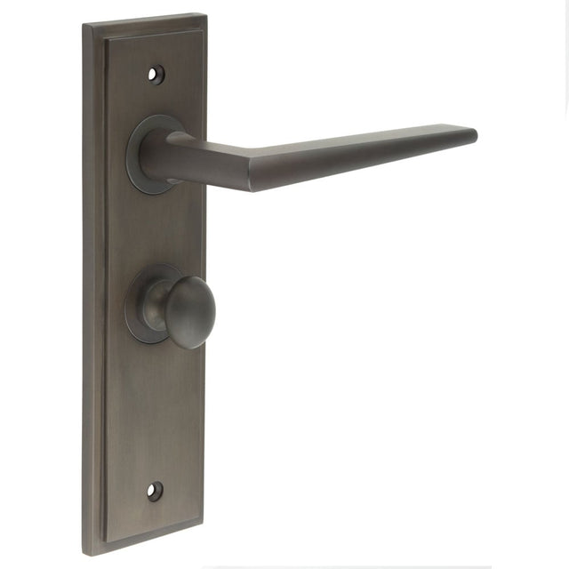 Frelan Hardware Door Furniture Dark Bronze / Bathroom Lock Handles Frelan - Mayfair Door Handle Bathroom Backplate Dark Bronze & Turn & Release