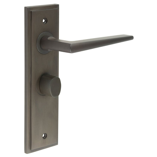 Frelan Hardware Door Furniture Dark Bronze / Bathroom Lock Handles Frelan - Mayfair Door Handle Bathroom Backplate Dark Bronze & Turn & Release
