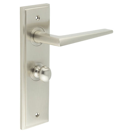Frelan Hardware Door Furniture Satin Nickel / Bathroom Lock Handles Frelan - Mayfair Door Handle Bathroom Backplate Satin Nickel & Turn & Release