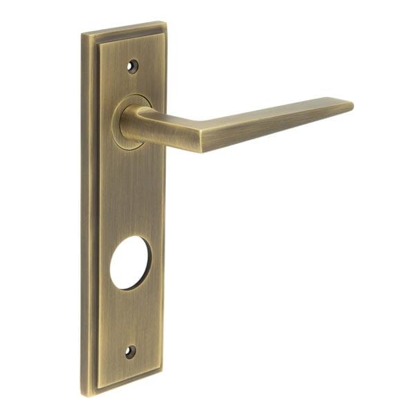 Frelan Hardware Door Furniture Antique Brass / Bathroom Lock Handles Frelan - Mayfair Door Handle Din Bathroom Backplate Antique Brass