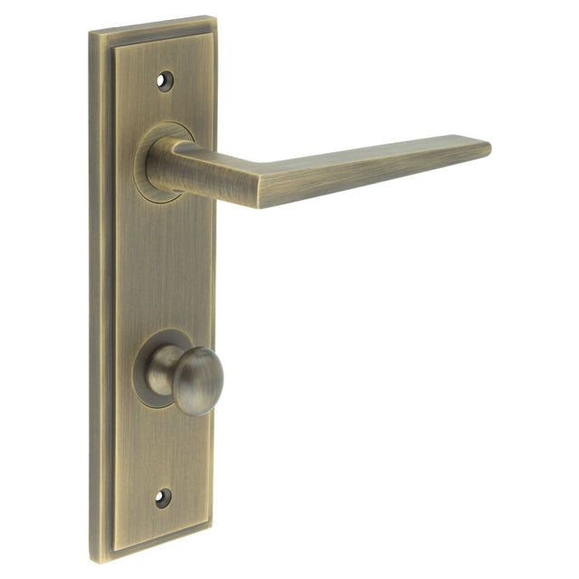Frelan Hardware Door Furniture Antique Brass / Bathroom Lock Handles Frelan - Mayfair Door Handle Din Bathroom Backplate Antique Brass & Turn & Release