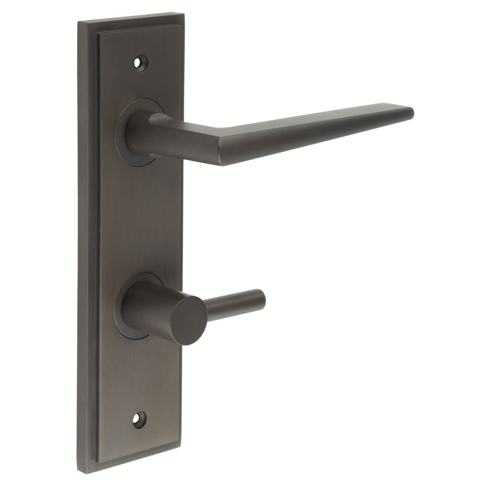 Frelan Hardware Door Furniture Dark Bronze / Bathroom Lock Handles Frelan - Mayfair Door Handle Din Bathroom Backplate Dark Bronze & Turn & Release