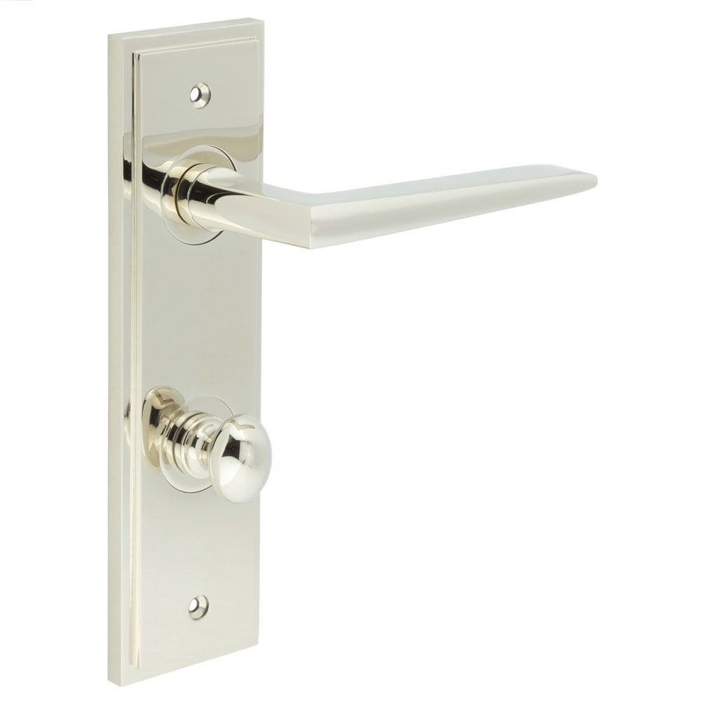 Frelan Hardware Door Furniture Polished Nickel / Bathroom Lock Handles Frelan - Mayfair Door Handle Din Bathroom Backplate Polished Nickel & Turn & Release