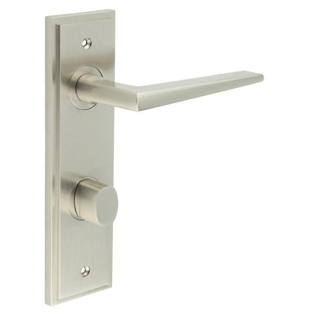 Frelan Hardware Door Furniture Satin Nickel / Bathroom Lock Handles Frelan - Mayfair Door Handle Din Bathroom Backplate Satin Nickel & Turn & Release