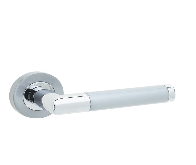 Frelan Hardware Door Furniture Polished Chrome/Satin Chrome / Round Rose Frelan - Mitred Levers on Round Rose - Polished Chrome/Satin Chrome