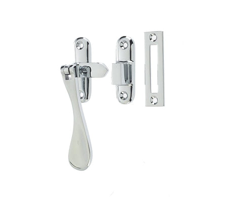 Frelan Hardware Window Furniture Polished Chrome / No Frelan - Non Locking Casement Fastener c/w Hook & Mortice Plate - Polished Chrom