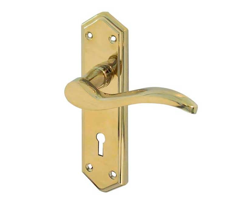 Frelan Hardware Door Furniture Brass Finish / Std. Lock Handles Frelan - Paris Standard Lever Lock Handles on Backplates - PVD Brass