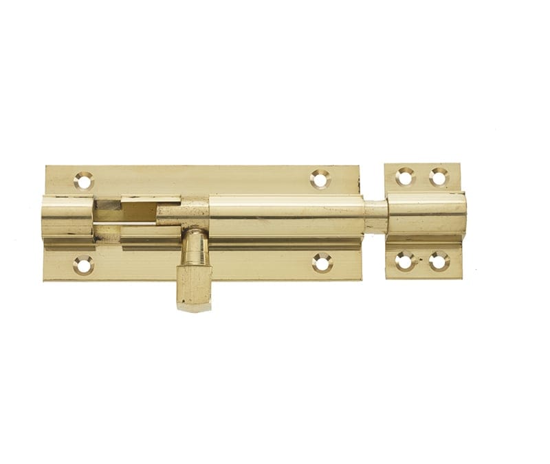 Frelan Hardware Accessories Polished Brass / Straight Surface Bolts / 100mm / 4" Frelan - PB 100x38mm STR Barrel Bolt