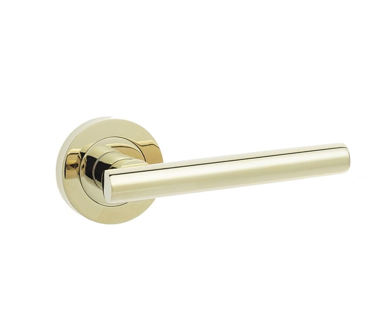 Frelan Hardware Door Furniture Brass Finish / Round Rose Frelan - Petra Lever Handles on Round Rose - PVD Brass