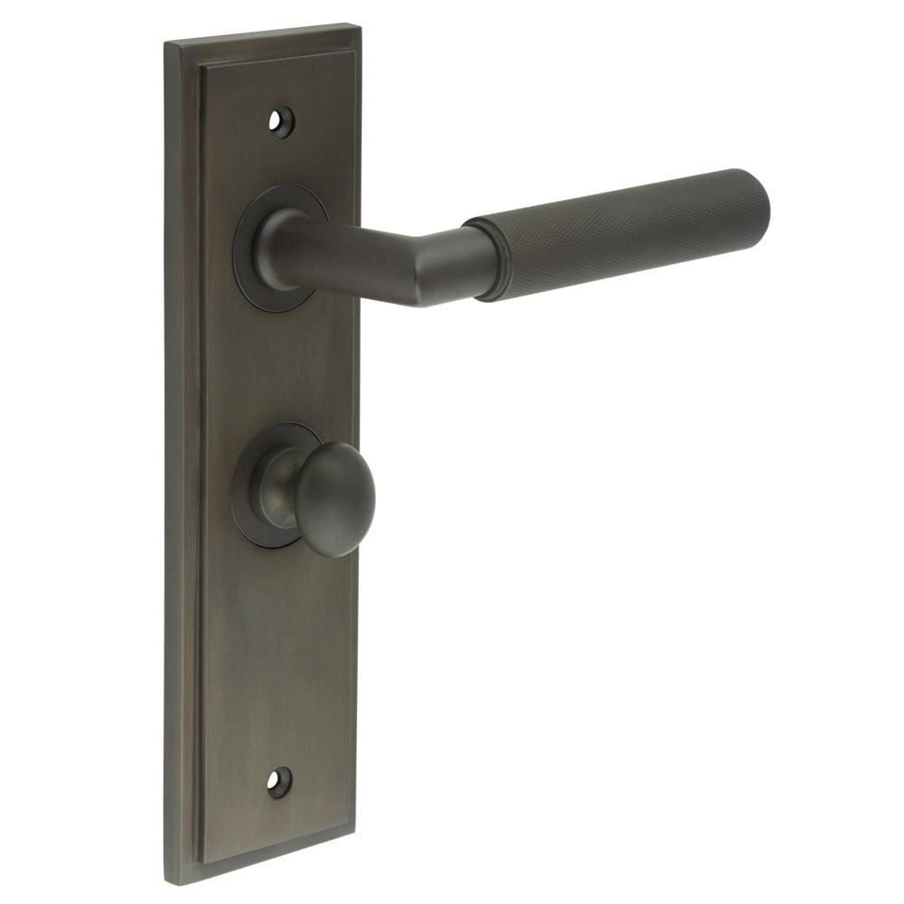 Frelan Hardware Door Furniture Dark Bronze / Bathroom Lock Handles Frelan - Piccadilly Door Handle Bathroom Backplate Dark Bronze & Turn & Release