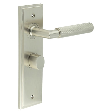 Frelan Hardware Door Furniture Satin Nickel / Bathroom Lock Handles Frelan - Piccadilly Door Handle Bathroom Backplate Satin Nickel & Turn & Release