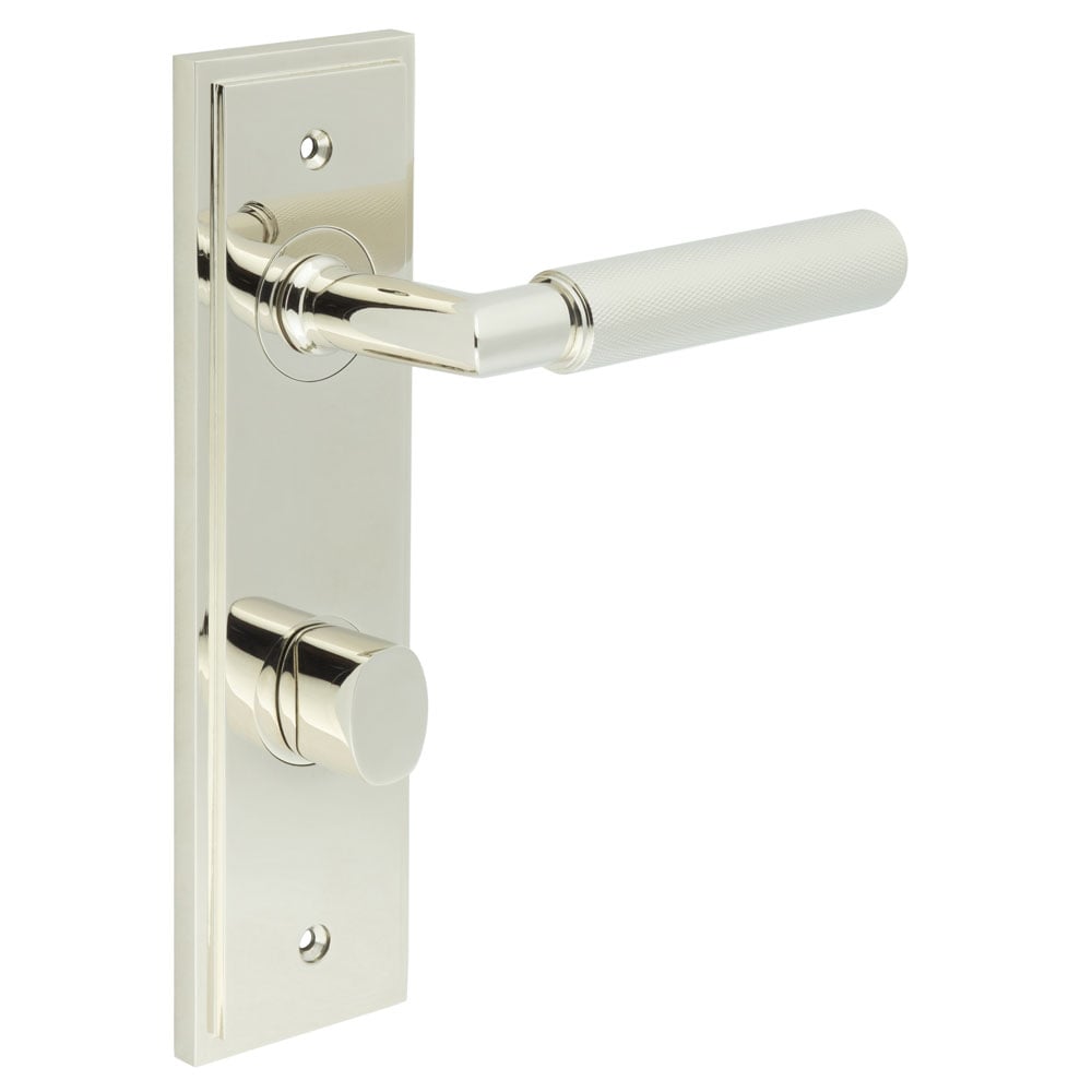 Frelan Hardware Door Furniture Polished Nickel / Bathroom Lock Handles Frelan - Piccadilly Door Handle Bathroom Din Backplate Polished Nickel & Turn & Release