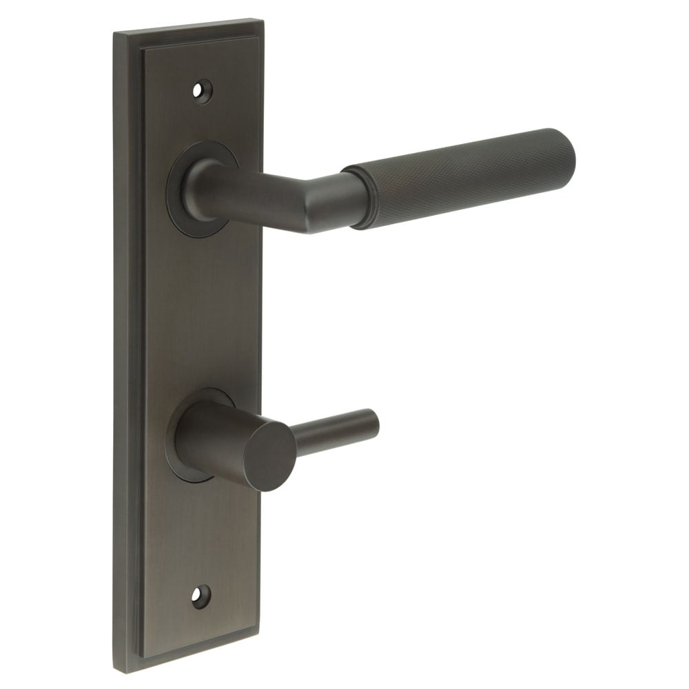 Frelan Hardware Door Furniture Dark Bronze / Bathroom Lock Handles Frelan - Piccadilly Door Handle Din Bathroom Backplate Dark Bronze & Turn & Release