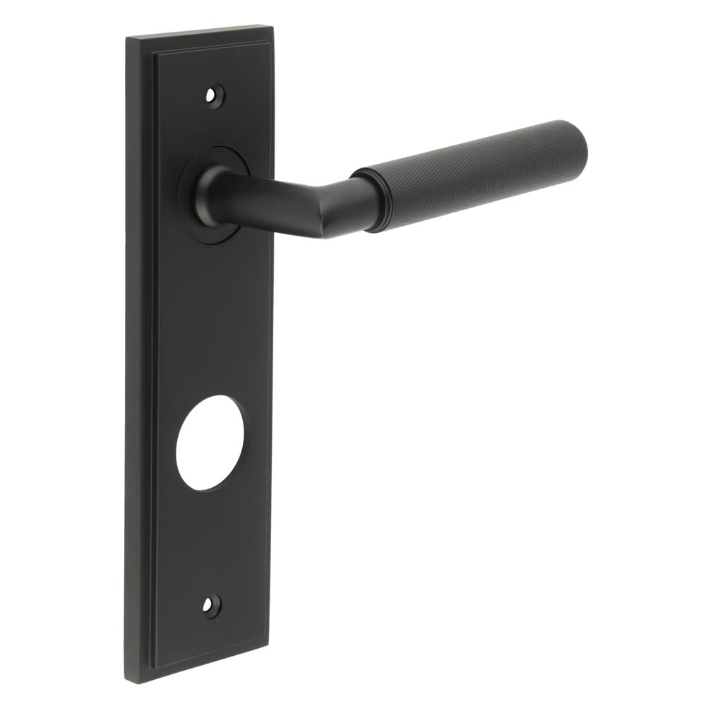 Frelan Hardware Door Furniture Black / Bathroom Lock Handles Frelan - Piccadilly Door Handle Din Bathroom Backplate Matt Black