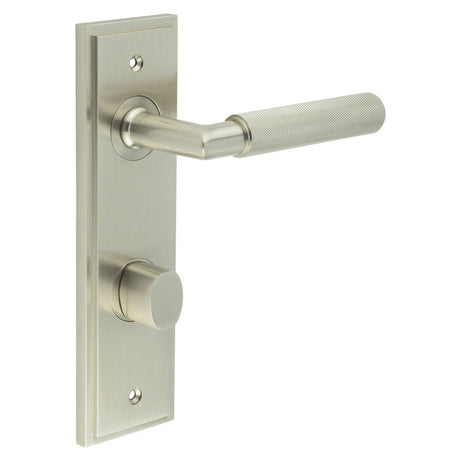Frelan Hardware Door Furniture Satin Nickel / Bathroom Lock Handles Frelan - Piccadilly Door Handle Din Bathroom Backplate Satin Nickel & Turn & Release