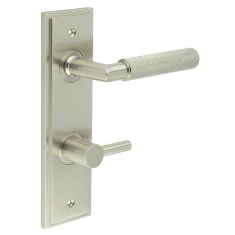 Frelan Hardware Door Furniture Satin Nickel / Bathroom Lock Handles Frelan - Piccadilly Door Handle Din Bathroom Backplate Satin Nickel & Turn & Release