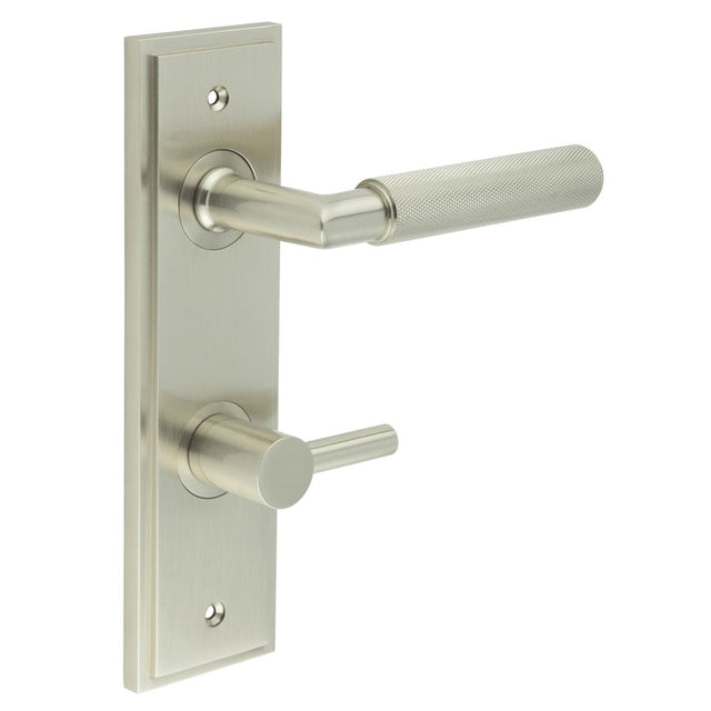 Frelan Hardware Door Furniture Satin Nickel / Bathroom Lock Handles Frelan - Piccadilly Door Handle Din Bathroom Backplate Satin Nickel & Turn & Release