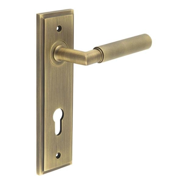 Frelan Hardware Door Furniture Antique Brass / Euro Profile Lock Handles Frelan - Piccadilly Door Handle Din Euro Backplate Antique Brass