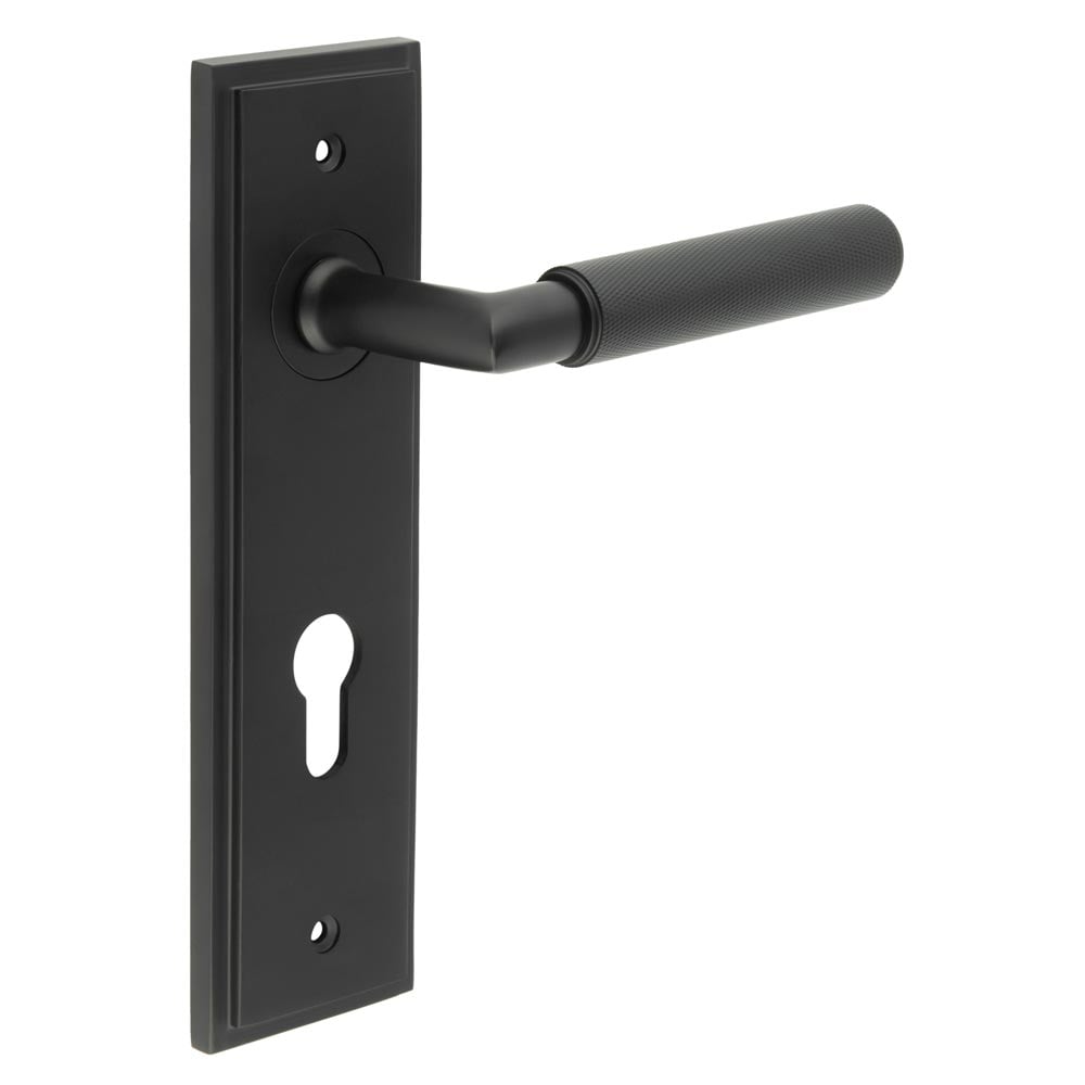 Frelan Hardware Door Furniture Black / Euro Profile Lock Handles Frelan - Piccadilly Door Handle Din Euro Backplate Matt Black