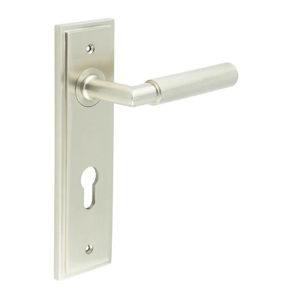 Frelan Hardware Door Furniture Satin Nickel / Euro Profile Lock Handles Frelan - Piccadilly Door Handle Din Euro Backplate Satin Nickel