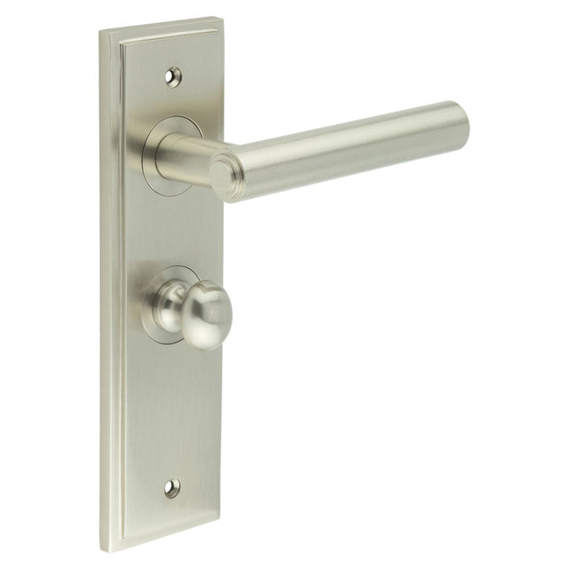Frelan Hardware Door Furniture Satin Nickel / Bathroom Lock Handles Frelan - Richmond Door Handle Bathroom Backplate Satin Nickel & Turn & Release