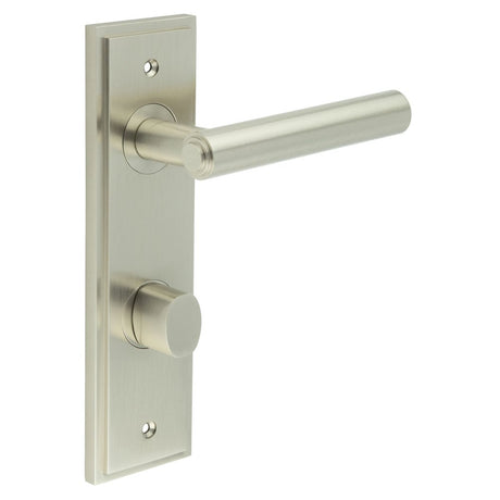 Frelan Hardware Door Furniture Satin Nickel / Bathroom Lock Handles Frelan - Richmond Door Handle Din Bathroom Backplate Satin Nickel & Turn & Release