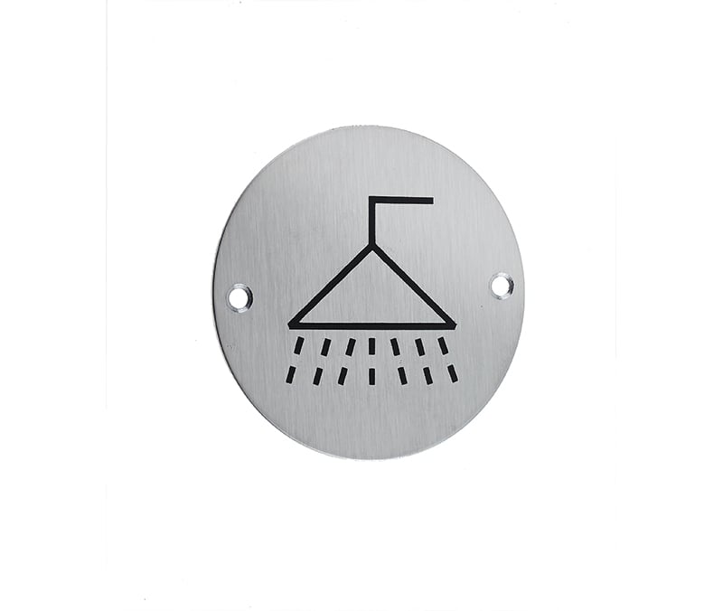 Frelan Hardware Door Furniture Satin Stainless Steel / Signs Frelan - Shower - Signage 75mm Dia. - Satin Stainless Steel