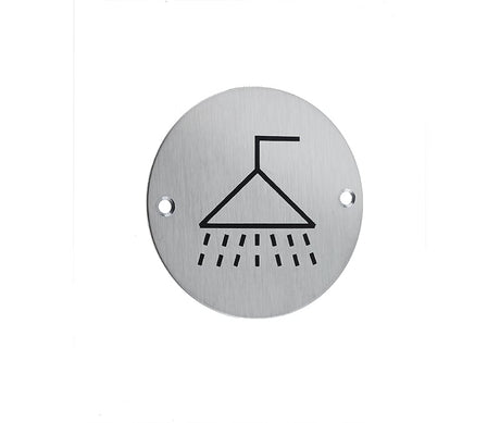 Frelan Hardware Door Furniture Satin Stainless Steel / Signs Frelan - Shower - Signage 75mm Dia. - Satin Stainless Steel