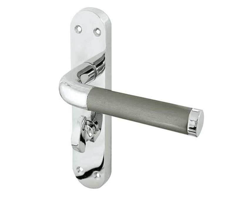 Frelan Hardware Door Furniture Polished Chrome/Satin Chrome / Bathroom Lock Handles Frelan - Twin Bathroom Lock Handles on Backplates - Polished Chrome/Satin Chrome