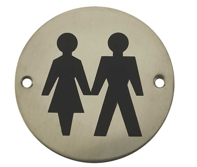 Frelan Hardware Door Furniture Polished Stainless Steel / Signs Frelan - UniSex - Signage 75mm Dia. - Polished Stainless Steel