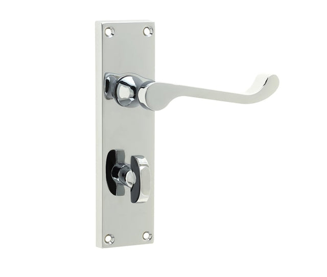 Frelan Hardware Door Furniture Polished Chrome / Bathroom Lock Handles Frelan - Victorian Scroll Door Handle on Bathroom Plate Polished Chrome