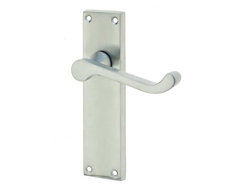 Frelan Hardware Door Furniture Satin Chrome / Latch Handles Frelan - Victorian Scroll Door Handle on Long Latchset Plate Satin Chrome