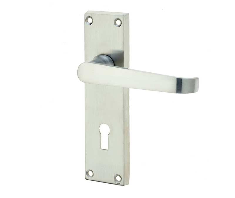 Frelan Hardware Door Furniture Satin Chrome / Std. Lock Handles Frelan - Victorian Straight Door Handle on Lockplate Satin Chrome