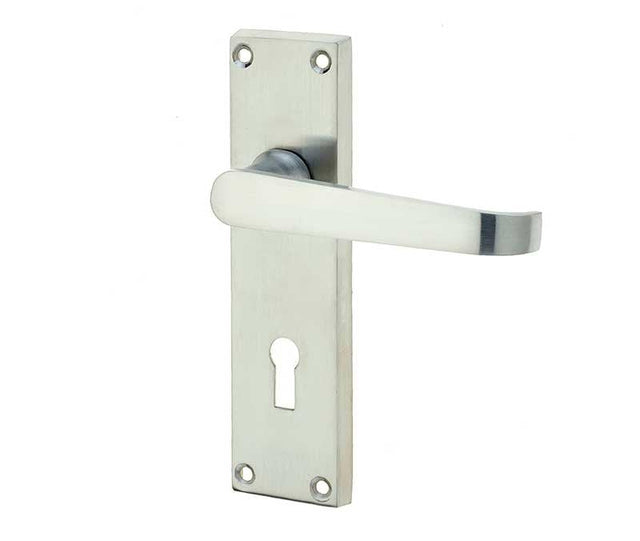 Frelan Hardware Door Furniture Satin Chrome / Std. Lock Handles Frelan - Victorian Straight Door Handle on Lockplate Satin Chrome