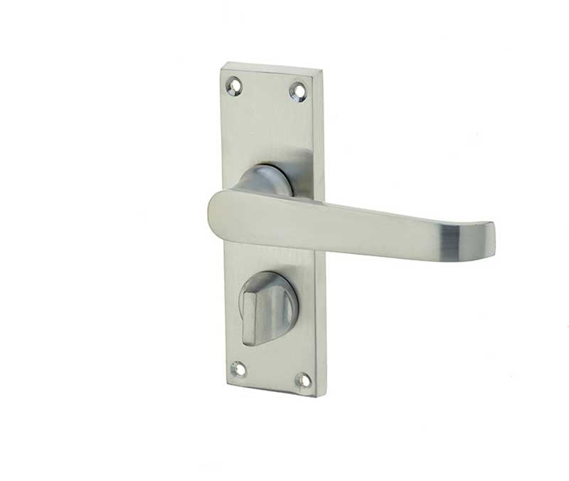Frelan Hardware Door Furniture Satin Chrome / Privacy Handles Frelan - Victorian Straight Door Handle on Privacy Plate Satin Chrome