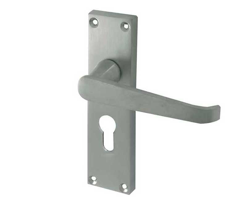 Frelan Hardware Door Furniture Satin Chrome / Euro Profile Lock Handles Frelan - Victorian Straight Door Handles on Euro Profile Lockplate Satin Chrome