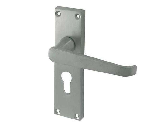Frelan Hardware Door Furniture Satin Chrome / Euro Profile Lock Handles Frelan - Victorian Straight Door Handles on Euro Profile Lockplate Satin Chrome