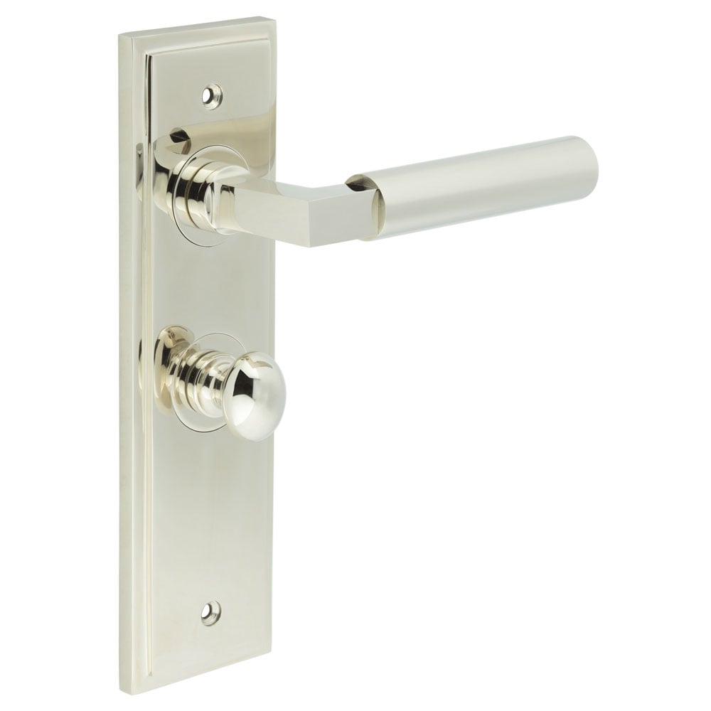 Frelan Hardware Door Furniture Polished Nickel / Bathroom Lock Handles Frelan - Westminster Door Handle Bathroom Backplate Polished Nickel & Turn & Release